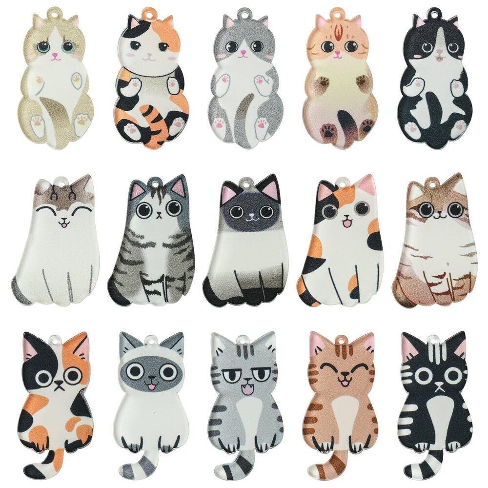 5686 30pcs Multi-colored Acrylic Cat Charms for Jewelry Making